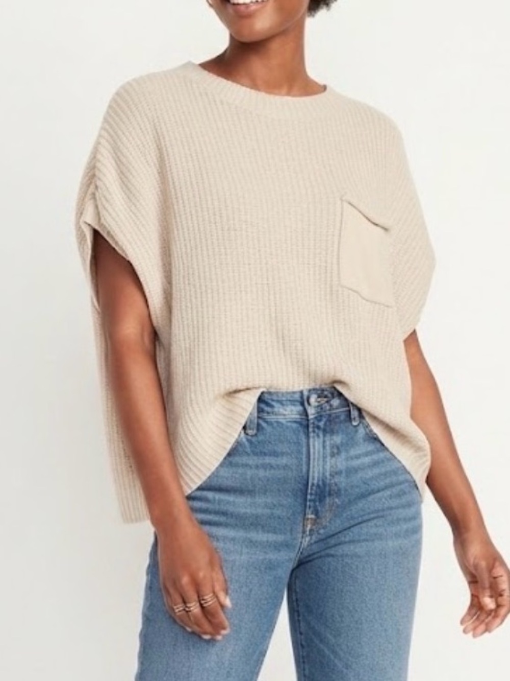 Lillusory Women’s Relaxed Pocket Sweater Tee - Cream Size Large